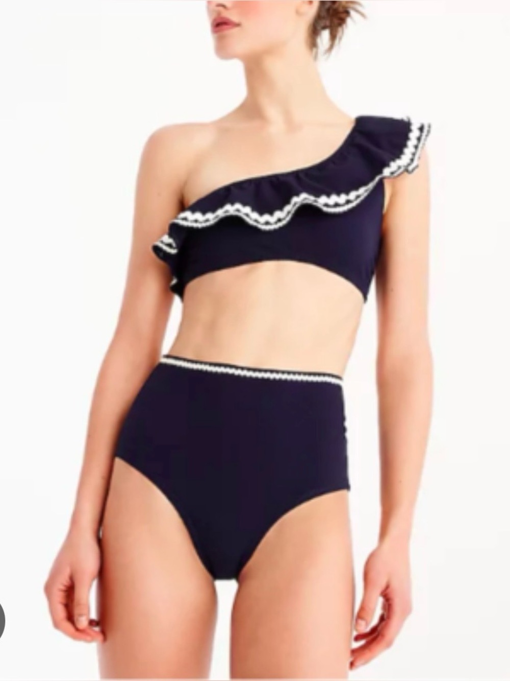 NWT JCrew Women’s Medium Rickrack Ruffle One-Shoulder Bikini